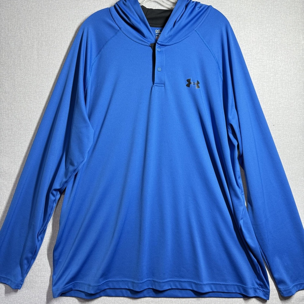 Under Armour Hoodie Mens 2XL Blue Henley HeatGear Loose Pullover Athletic
